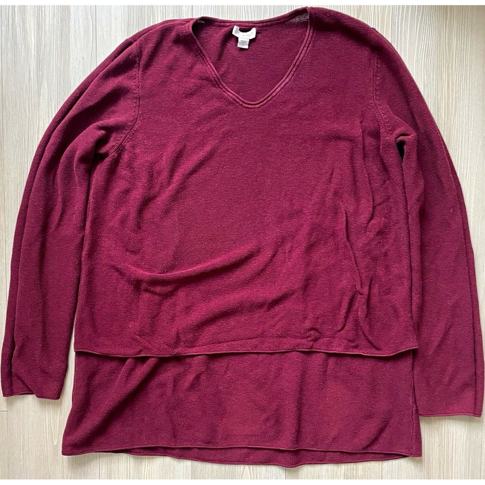 Pure Jill Women's Burgundy Knit V-Neck Long Sleeve Tunic Sweater Sz M Boho